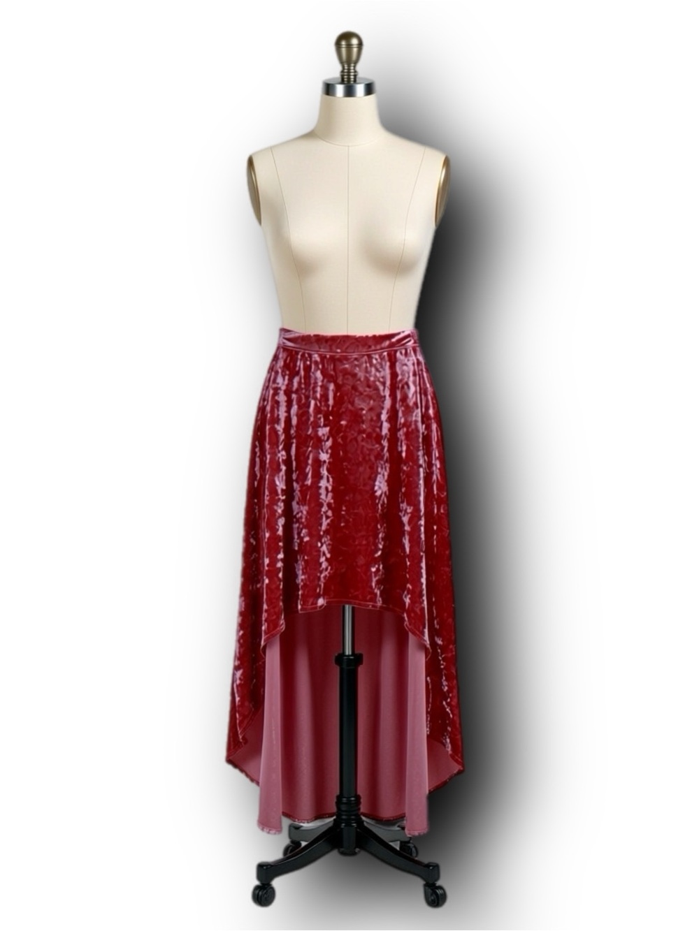 Anthropologie Sage the Label Crushed Velvet High-Low Skirt Dusty Rose Whimsigoth
